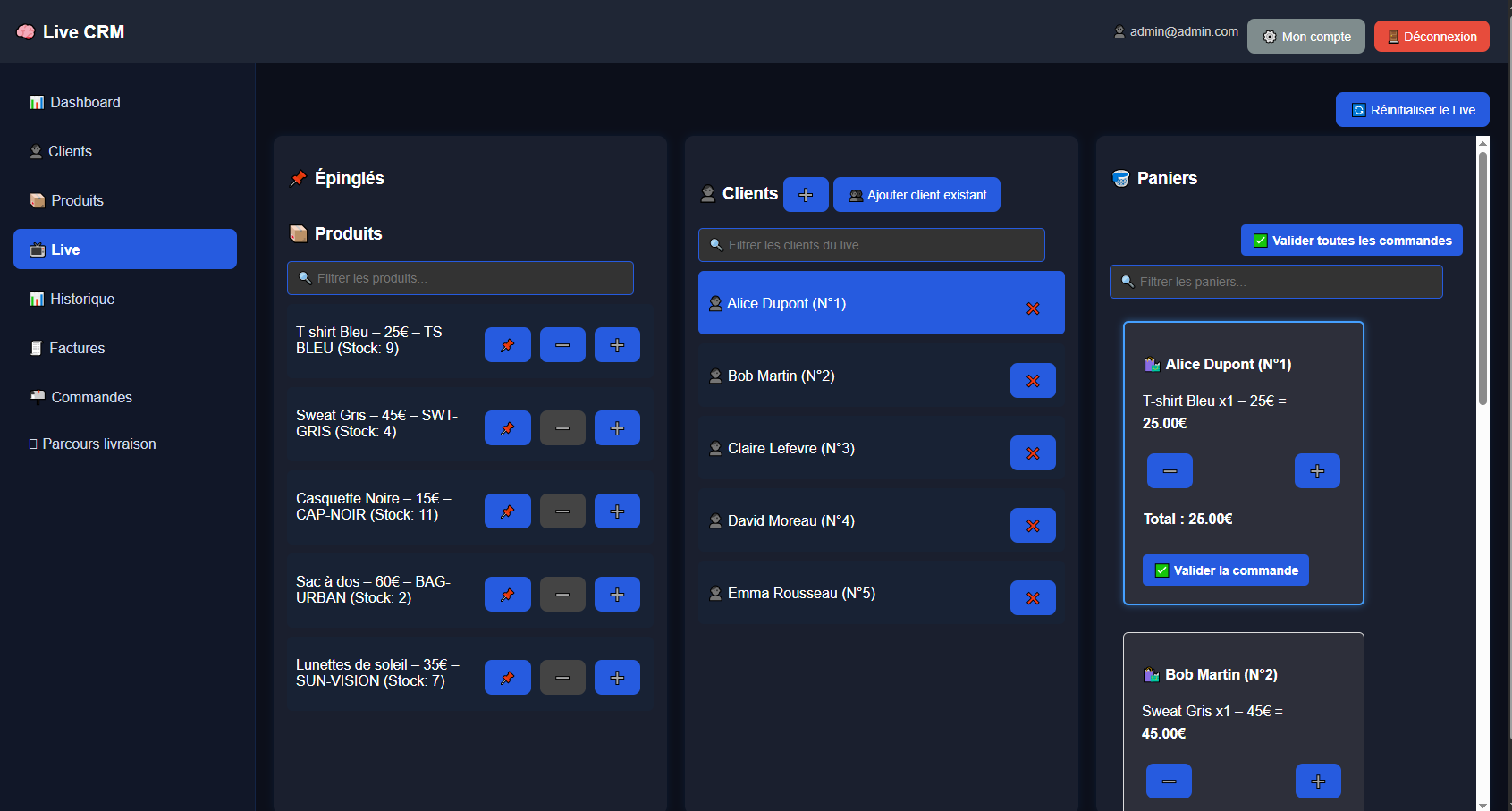 Aperçu de l'interface GoByLive CRM